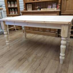 Brand New Made To Order Solid Pine Raw Wood Farmhouse Kitchen Dining Table With Fluted Legs - thumbnail 2