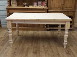 Brand New Made To Order Solid Pine Raw Wood Farmhouse Kitchen Dining Table With Fluted Legs