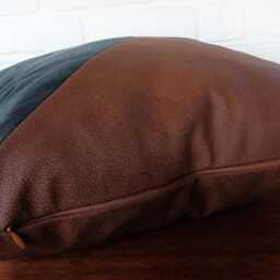 Cognac Brown Black White Color Block Pillow Cover, Geometric Faux Leather Cushion, Modern Rustic Throw - thumbnail 4