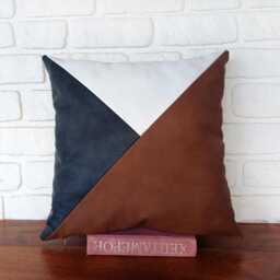 Triangle Color Block Faux Leather Pillow Cover Brown, Black & White - thumbnail 2