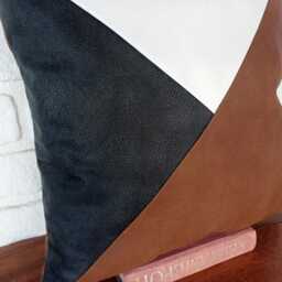 Triangle Color Block Faux Leather Pillow Cover Brown, Black & White - thumbnail 3