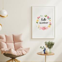 Hello Summer Wreath Print, Wall Decor, Art, Vibes Prints, Flowers Print Posters - thumbnail 3