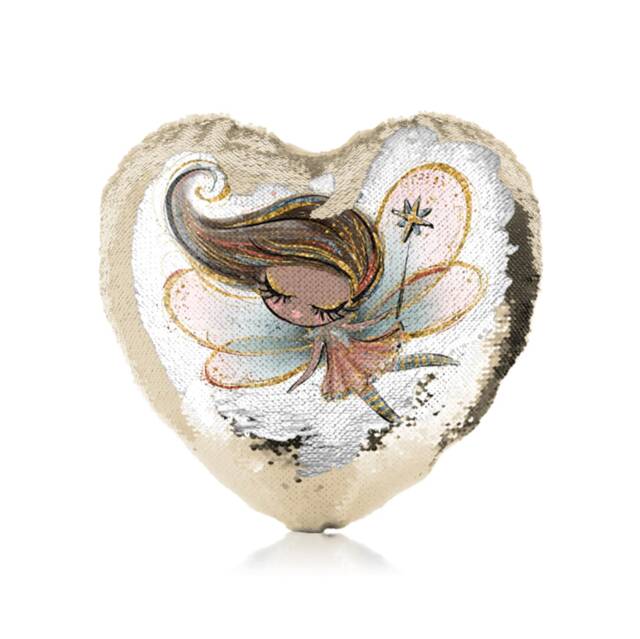 Personalized Sequin Heart Cushion, Fairy Design Pillow - image 1