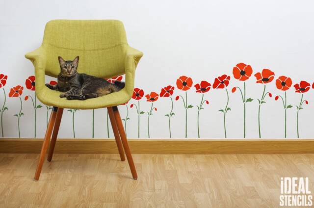 Poppy Stencil Reusable Mylar, Wall & Furniture Decor - image 1