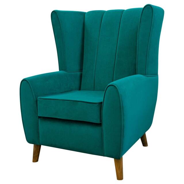 Luxe Handmade Teal Velvet Fluted Wingback Chair Washable Aquaclean Fabric, British Custom Made - image 1