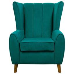 Luxe Handmade Teal Velvet Fluted Wingback Chair Washable Aquaclean Fabric, British Custom Made - thumbnail 2