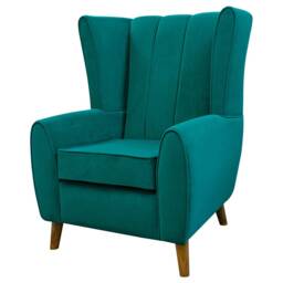 Luxe Handmade Teal Velvet Fluted Wingback Chair Washable Aquaclean Fabric, British Custom Made - thumbnail 1