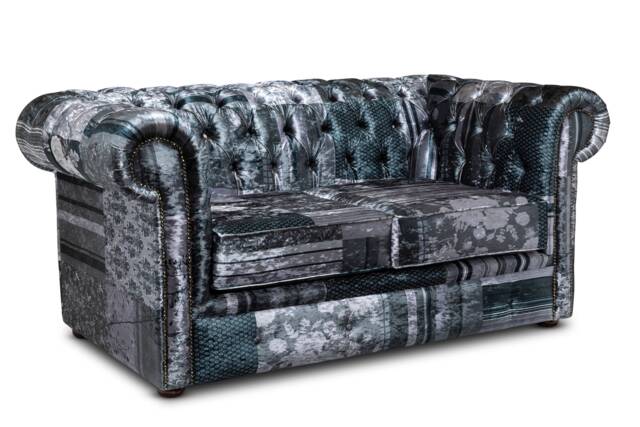 Chesterfield Velvet Two/Three Seater Sofa in Funky Grey Patchwork - image 1