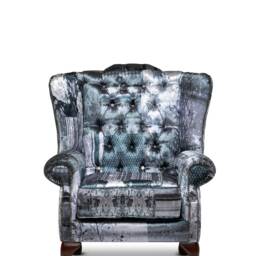 Chesterfield Velvet Two/Three Seater Sofa in Funky Grey Patchwork - thumbnail 4
