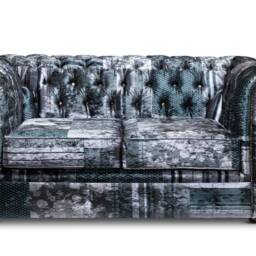 Chesterfield Velvet Two/Three Seater Sofa in Funky Grey Patchwork - thumbnail 2