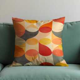 Retro Geometric Cushion Cover, Bold Orange Abstract Pattern Pillow Case, Mid Century Modern Colorful Living Room Decor - thumbnail 4