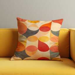 Retro Geometric Cushion Cover, Bold Orange Abstract Pattern Pillow Case, Mid Century Modern Colorful Living Room Decor - thumbnail 2