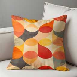 Retro Geometric Cushion Cover, Bold Orange Abstract Pattern Pillow Case, Mid Century Modern Colorful Living Room Decor - thumbnail 3