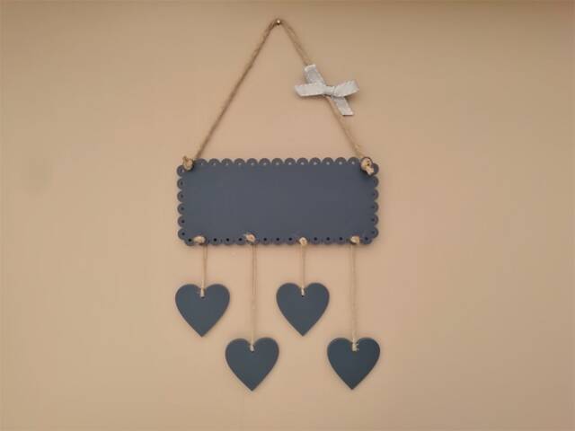 Custom Plaque, Personalised Sign. Design Your Own. Family, Housewarming, Wedding, Friends. Hanging Hearts Or Stars. Mineral Grey & White - image 1