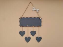 Custom Plaque, Personalised Sign. Design Your Own. Family, Housewarming, Wedding, Friends. Hanging Hearts Or Stars. Mineral Grey & White - thumbnail 1