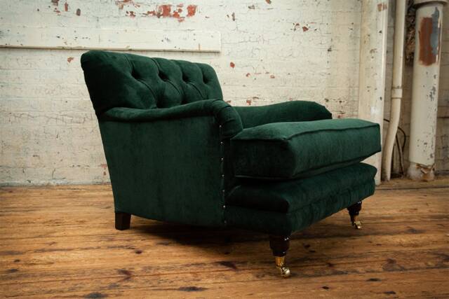 British Handmade Dark Green Textured Velvet Chesterfield Armchair - image 1