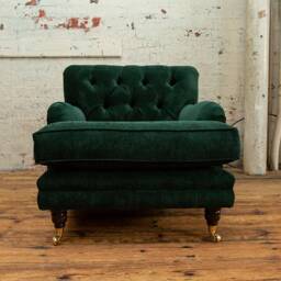 British Handmade Dark Green Textured Velvet Chesterfield Armchair - thumbnail 2