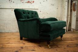 British Handmade Dark Green Textured Velvet Chesterfield Armchair