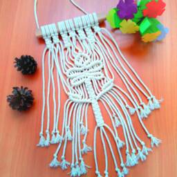 Boho Macrame Wall Hanging Small Woven Natural White Cotton Pastel Tribal Decor Wall Cord Gift Idea Modern Tapestry Home - thumbnail 4