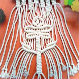 Boho Macrame Wall Hanging Small Woven Natural White Cotton Pastel Tribal Decor Wall Cord Gift Idea Modern Tapestry Home - thumbnail 2