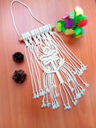 Boho Macrame Wall Hanging Small Woven Natural White Cotton Pastel Tribal Decor Wall Cord Gift Idea Modern Tapestry Home