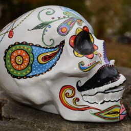 One Of A Kind Hand Painted Custom Dia De Los Muertos Day The Dead Diamond Moustache Mexican Folk Art Sugar Skull Sculpture Made To Order - thumbnail 4
