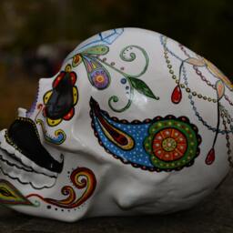 One Of A Kind Hand Painted Custom Dia De Los Muertos Day The Dead Diamond Moustache Mexican Folk Art Sugar Skull Sculpture Made To Order - thumbnail 2
