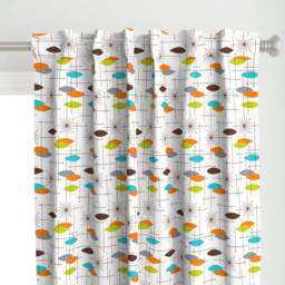 Mid Century Modern Curtain Panel - Space Age Abstract Atomic Retro 1950S Brown Orange Teal Custom Orbs 7 By Tonyanewton