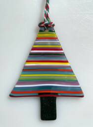 Fused Glass Christmas Tree Ornament Stripey Colorful Bauble
