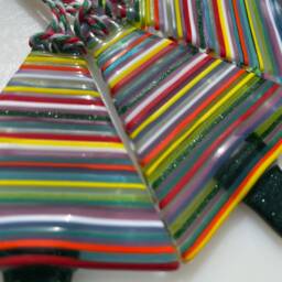 Fused Glass Christmas Tree Ornament Stripey Colorful Bauble - thumbnail 3