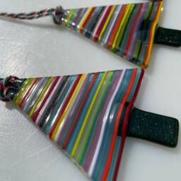 Fused Glass Christmas Tree Ornament Stripey Colorful Bauble - thumbnail 4