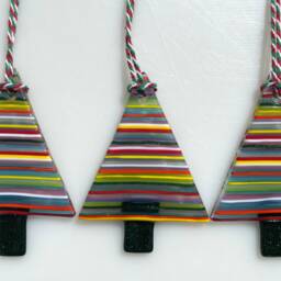 Fused Glass Christmas Tree Ornament Stripey Colorful Bauble - thumbnail 2