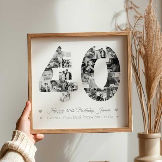 Personalised 40Th Birthday Photo Collage Frame, Gift, Framed Print, Number Collage. Upto 30 Photos - image 1