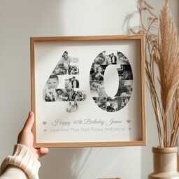 Personalised 40Th Birthday Photo Collage Frame, Gift, Framed Print, Number Collage. Upto 30 Photos - thumbnail 1