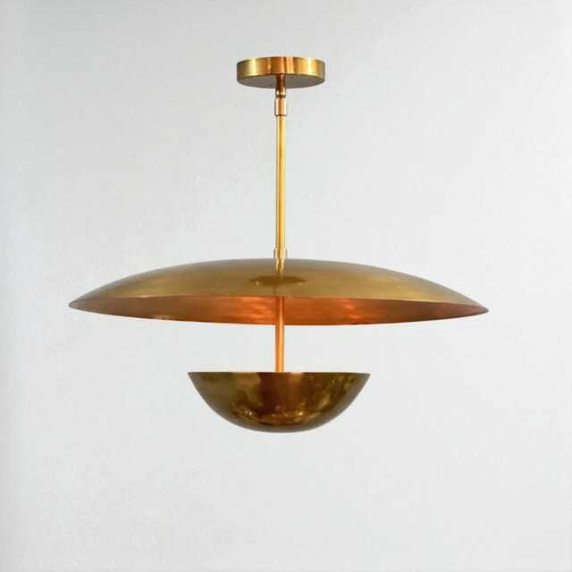 Mid Century Modern Brass Disc Ceiling Light Flush Mount Inspired Pendant 3 - image 1