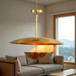 Mid Century Modern Brass Disc Ceiling Light Flush Mount Inspired Pendant 3 - thumbnail 2