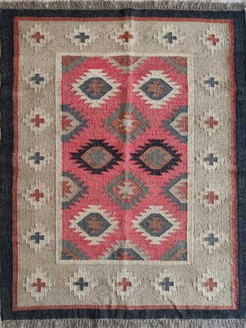 Bespoke Handwoven Wool Jute Flatweave Rug - Tribal Geometric Kilim Carpet For Living Room & Bedroom - image 1