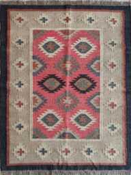 Bespoke Handwoven Wool Jute Flatweave Rug - Tribal Geometric Kilim Carpet For Living Room & Bedroom