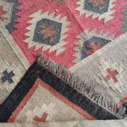 Bespoke Handwoven Wool Jute Flatweave Rug - Tribal Geometric Kilim Carpet For Living Room & Bedroom - thumbnail 4