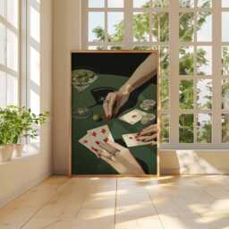 Poker Night Glamour Poster - Elegant Hands, Martini & Playing Cards Illustration Wall Art - thumbnail 3