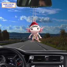 Custom Name Axolotl Salamander With Santa Hat Christmas Lights Ornament, Tree Hanging Decor, Flat 2D Ornament - thumbnail 3