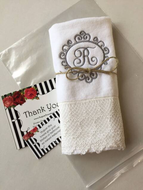 Monogrammed Lace Fingertip Towel Custom Embroidered Cotton - image 1