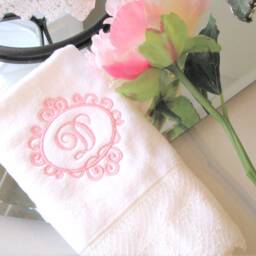 Monogrammed Lace Fingertip Towel Custom Embroidered Cotton - thumbnail 3