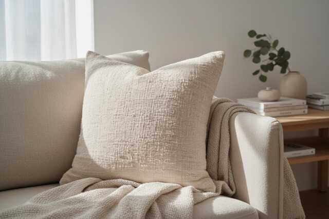 Handwoven Raw Cotton Textured Pillow Cover - Boho Farmhouse Neutral Decor - image 1
