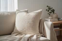 Handwoven Raw Cotton Textured Pillow Cover - Boho Farmhouse Neutral Decor - thumbnail 1