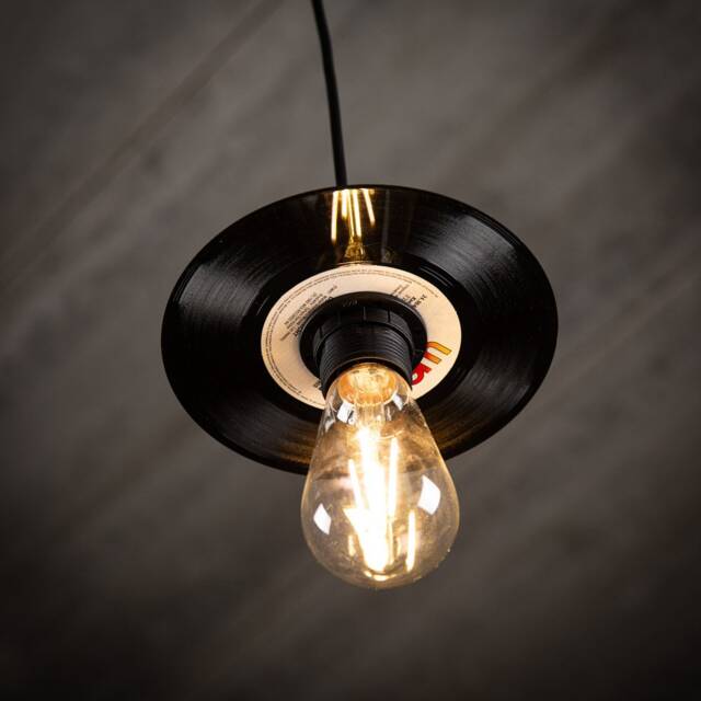 "Retro Vinyl Record Lamp Pendant - Black - 7"", 10"", 12" - image 1