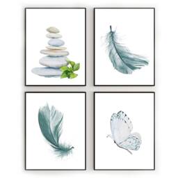 Zen Garden Watercolor Print Set Calm Spa Wall Art - thumbnail 2