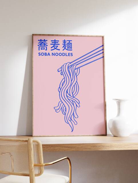 Japanese Food Poster, Art Print, Soba Noodles, Art, Japan Wall Retro Gift Idea, A1/A2/A3/A4 - image 1
