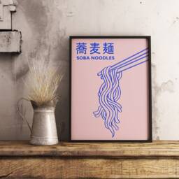 Japanese Food Poster, Art Print, Soba Noodles, Art, Japan Wall Retro Gift Idea, A1/A2/A3/A4 - thumbnail 2
