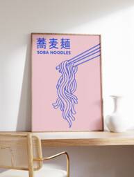 Japanese Food Poster, Art Print, Soba Noodles, Art, Japan Wall Retro Gift Idea, A1/A2/A3/A4 - thumbnail 1